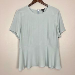 Eileen Fisher Silk Peplum Blouse Women’s Size 10 Short Sleeve Zip Lightweight